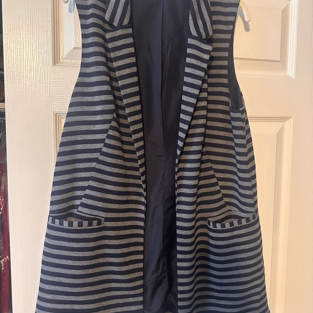 The Limited Striped Long Sleeveless Blazer Vest – Navy & Gray, Size M